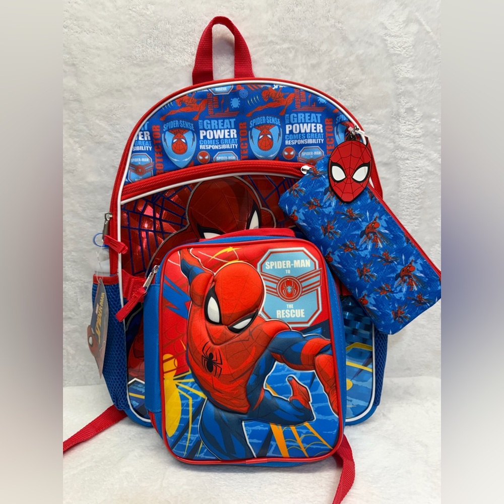 Spider-Man 5 Pc Backpack Set Kids School Bag Lunch Box Bottle Pencil Case